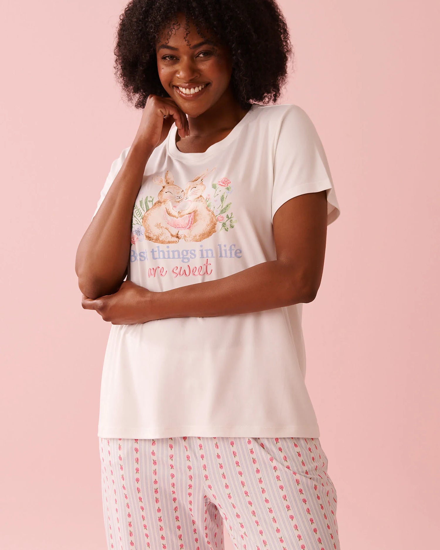 La Vie en Rose Snow White Women Bunny Print Super Soft T-shirt SKU: 40100826_10011 Image 04
