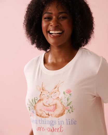La Vie en Rose Snow White Women Bunny Print Super Soft T-shirt SKU: 40100826_10011 Image 06