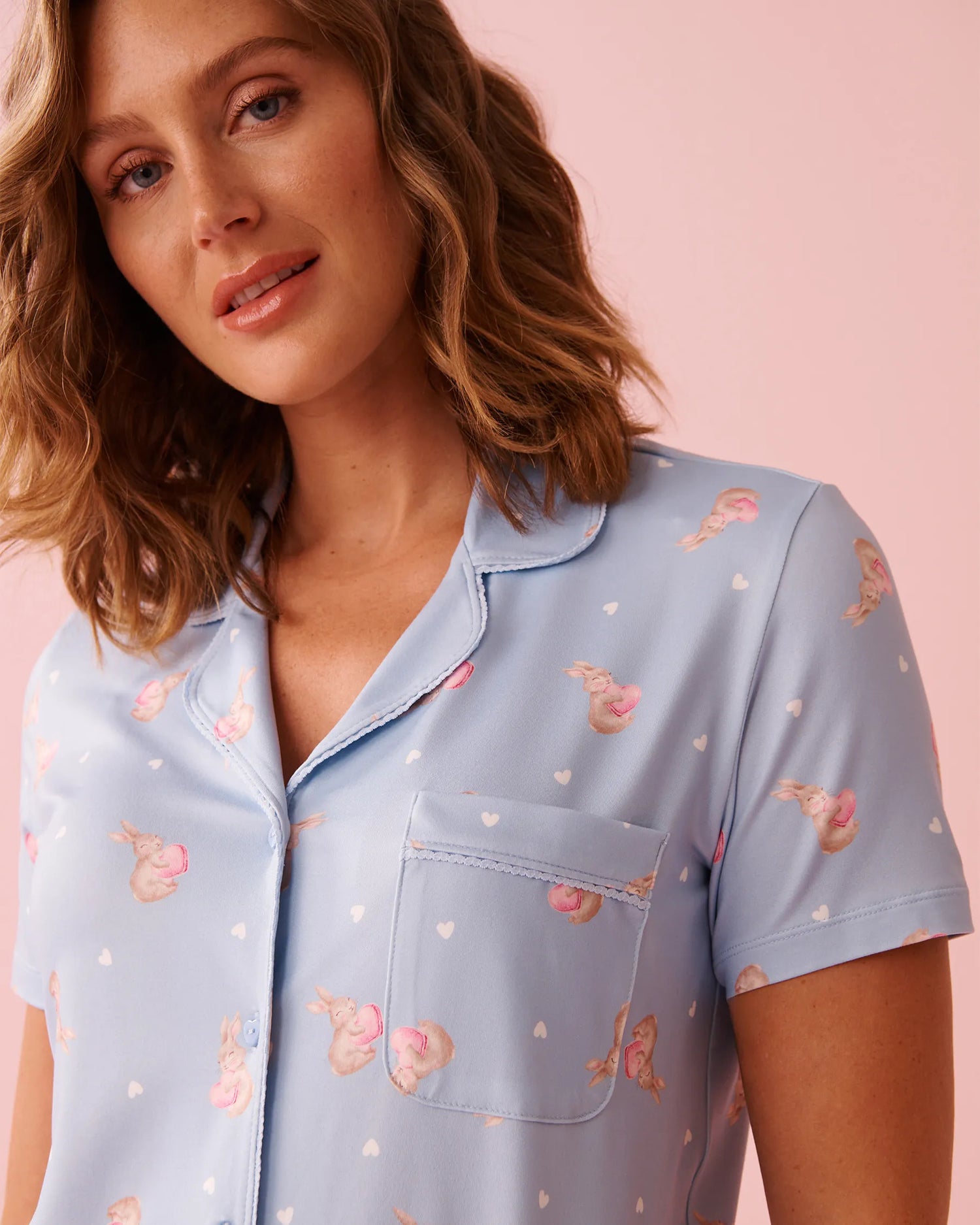La Vie en Rose Windsurfer Rabbit Women Bunny Print Super Soft Button-down Shirt SKU: 40100827_P40532 Image 03