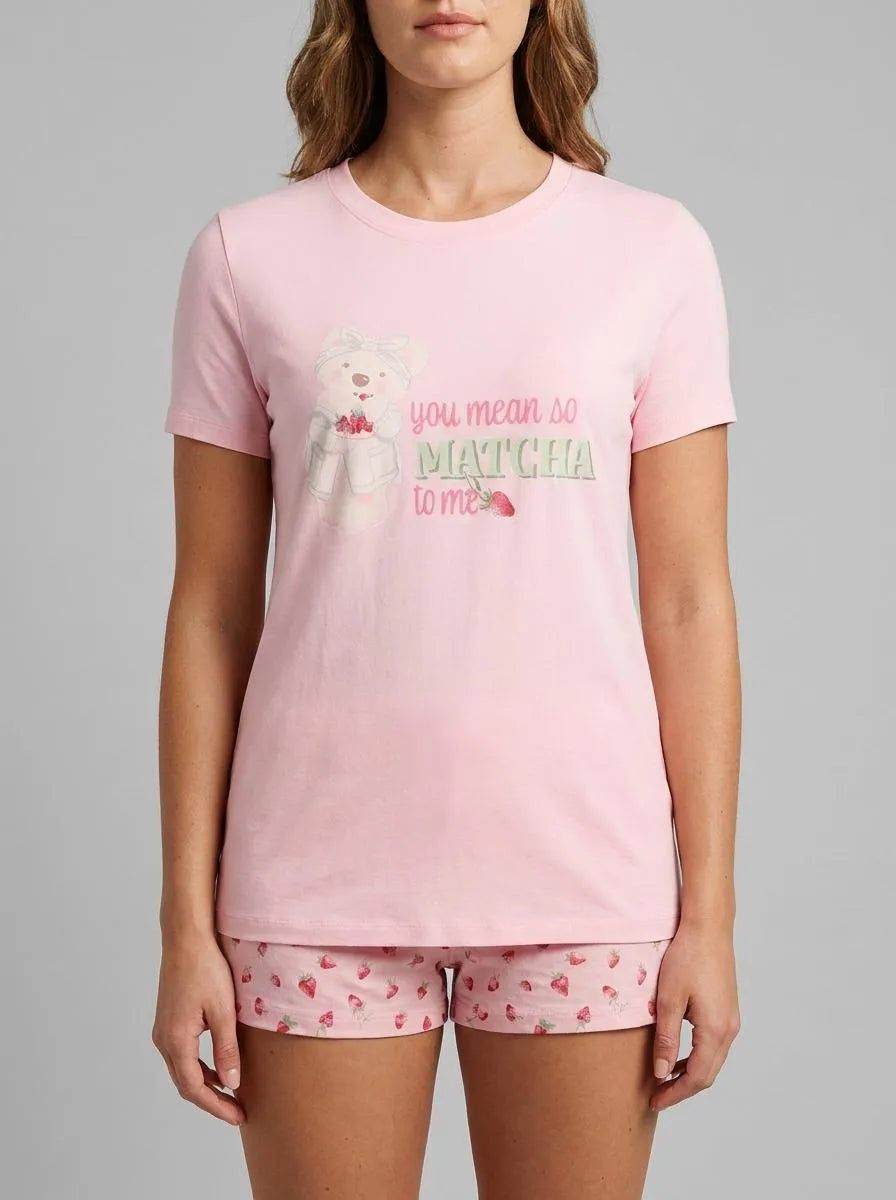 La Vie en Rose_Tickled Pink_Spa Time Teddy Print Super Soft T-shirt_40100829_60229_00