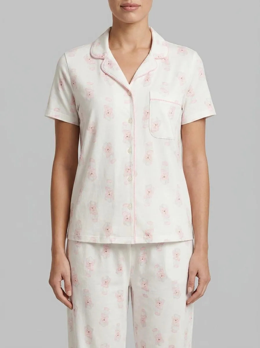 La Vie en Rose_Snow White Pink Teddy_Spa Time Teddy Print Super Soft Button-down Shirt_40100830_P10573_00