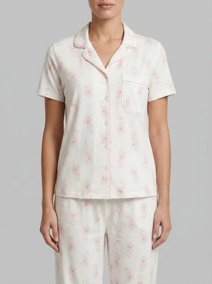 La Vie en Rose_Snow White Pink Teddy_Spa Time Teddy Print Super Soft Button-down Shirt_40100830_P10573_00