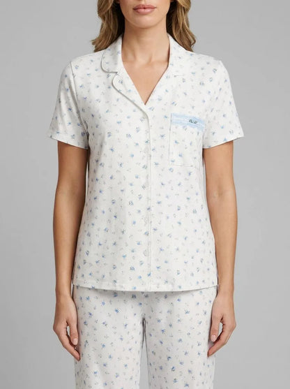 La Vie en Rose Snow White Blue Roses Women Blue Rose Print Super Soft Button-down Shirt SKU: 40100833_P10576 Image 00