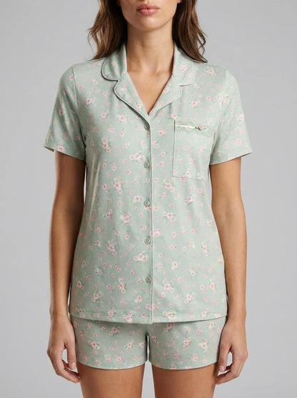 La Vie en Rose Mineral Gray Floral Women Cherry Blossom Print Super Soft Button-down Shirt SKU: 40100833_P30142 Image 00