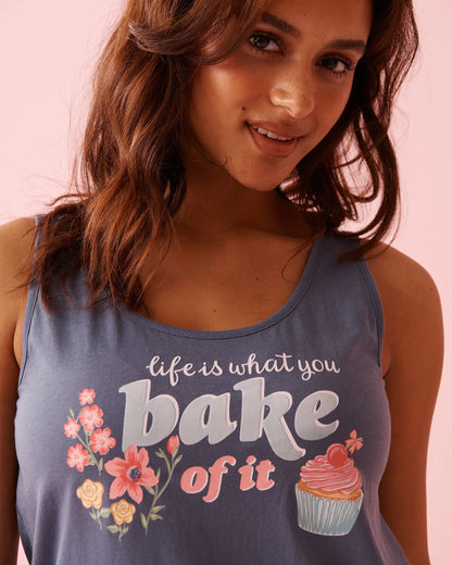 La Vie en Rose China Blue Women Flowers &amp; Cupcake Print Cotton Scoop Neck Cami SKU: 40100834_40126 Image 03