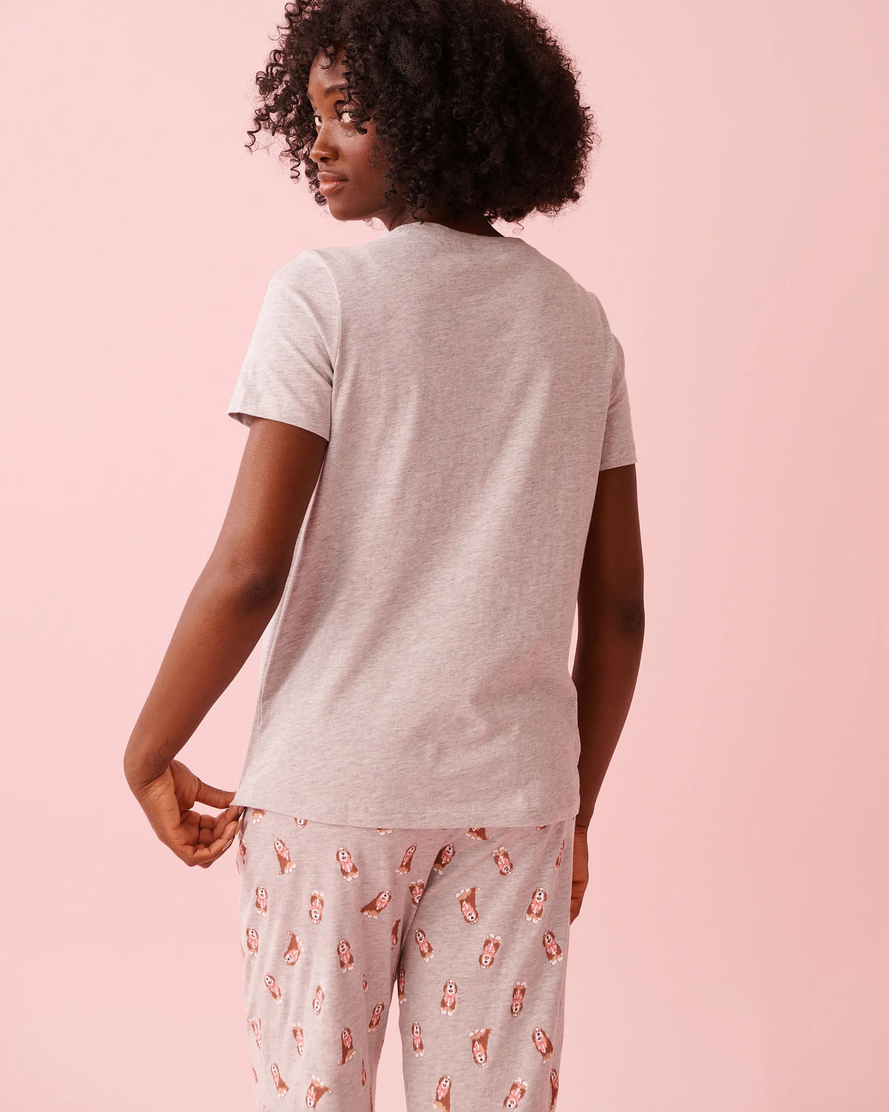 La Vie en Rose Comfy Grey Mix Women Dog &amp; Cupcake Print Cotton Crew Neck T-shirt SKU: 40100836_00007 Image 02