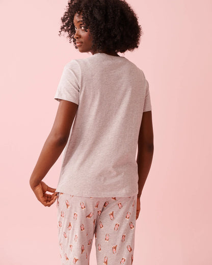 La Vie en Rose Comfy Grey Mix Women Dog &amp; Cupcake Print Cotton Crew Neck T-shirt SKU: 40100836_00007 Image 02