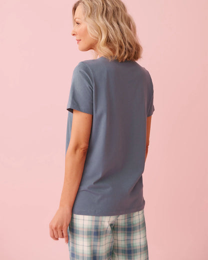 La Vie en Rose China Blue Women Floral Print Cotton Crew Neck T-shirt SKU: 40100836_40126 Image 02