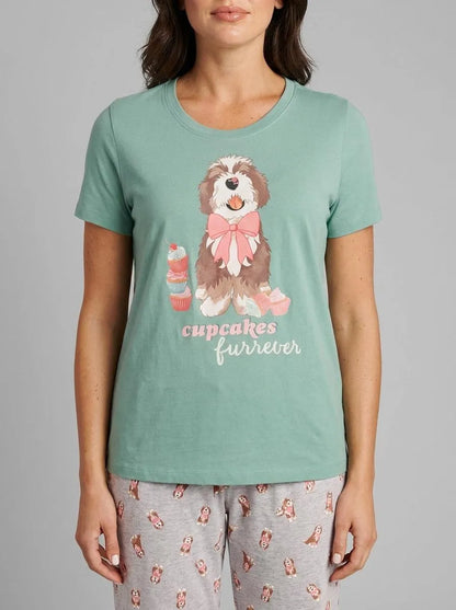 La Vie en Rose Aquifer Women Dog &amp; Cupcake Print Cotton Crew Neck T-shirt SKU: 40100836_40200 Image 00