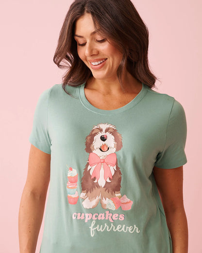 La Vie en Rose Aquifer Women Dog &amp; Cupcake Print Cotton Crew Neck T-shirt SKU: 40100836_40200 Image 03
