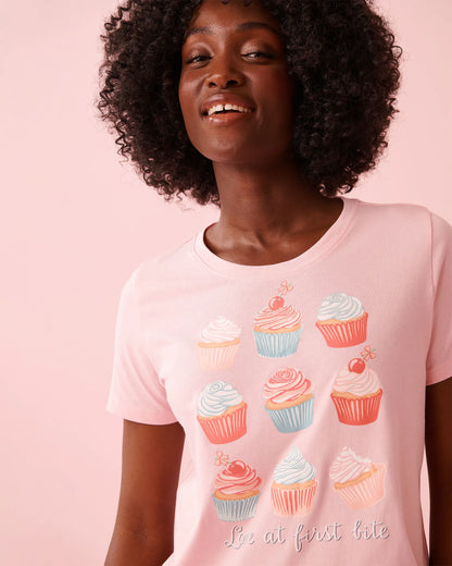 La Vie en Rose Crystal Rose Women Cupcake Print Cotton Crew Neck T-shirt SKU: 40100836_60108 Image 03