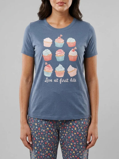 La Vie en Rose China Blue Screen 2 Women Cupcake Print Cotton Crew Neck T-shirt SKU: 40100836_P40538 Image 00