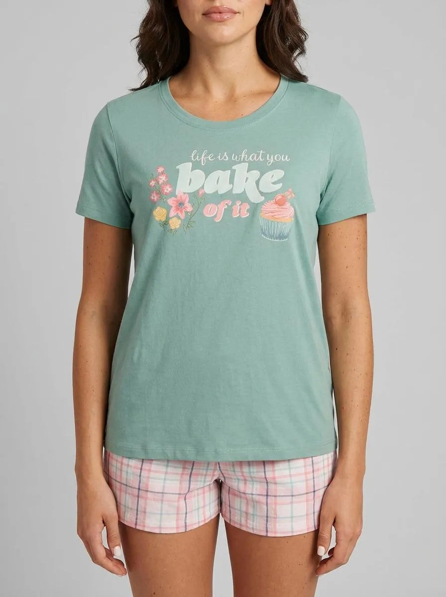 La Vie en Rose Aquifer Screen 2 Women Flowers &amp; Cupcake Print Cotton Crew Neck T-shirt SKU: 40100836_P40539 Image 00