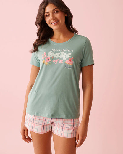 La Vie en Rose Aquifer Screen 2 Women Flowers &amp; Cupcake Print Cotton Crew Neck T-shirt SKU: 40100836_P40539 Image 01