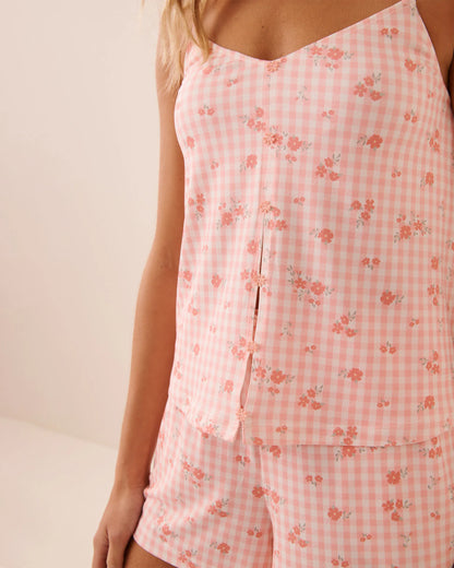 La Vie en Rose Pink Icing Gingham Floral Women Floral Gingham Print Super Soft Cami with Shelf Br SKU: 40100837_P60468 Image 03