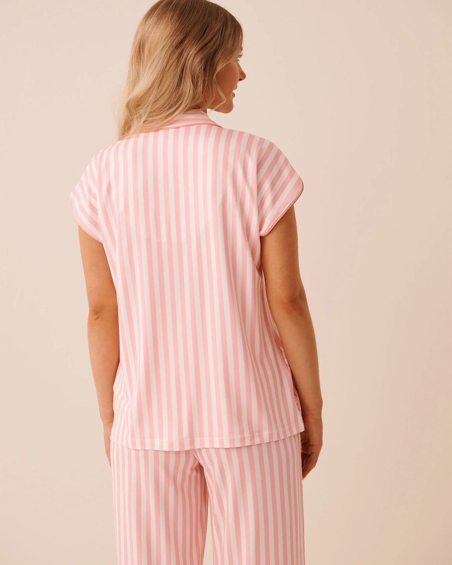 La Vie en Rose Pink Icing Placement Women Floral Stripe Print Super Soft Button-down Shirt SKU: 40100840_P60473 Image 02