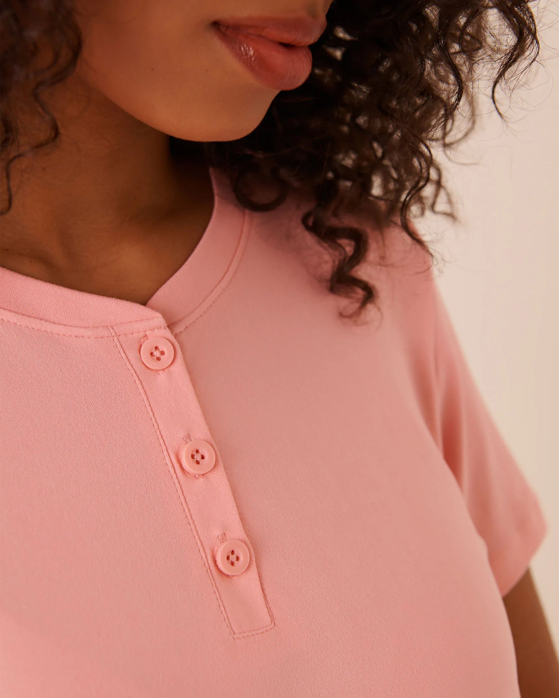 La Vie en Rose Pink Icing Women Super Soft Henley T-shirt SKU: 40100841_60017 Image 03
