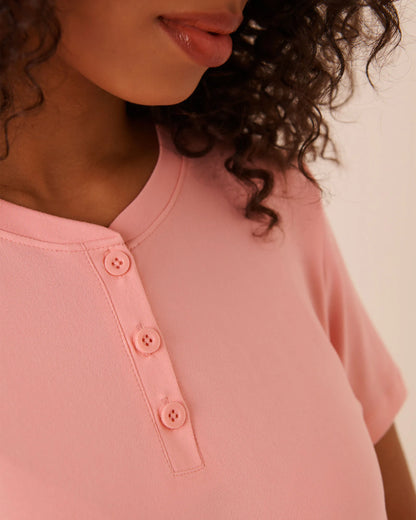 La Vie en Rose Pink Icing Women Super Soft Henley T-shirt SKU: 40100841_60017 Image 03