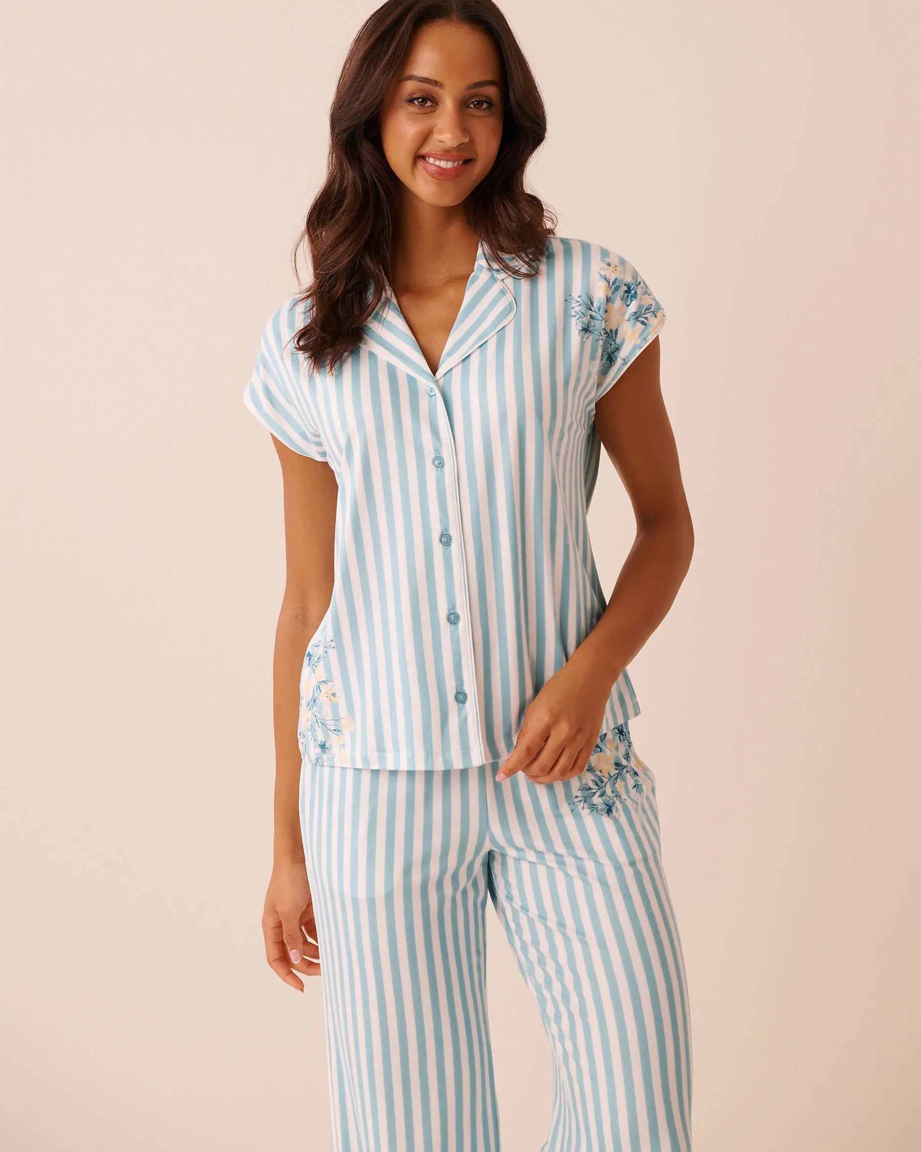 La Vie en Rose Stratosphere Placement Women Floral Stripe Print Super Soft Button-down Shirt SKU: 40100847_P40557 Image 01