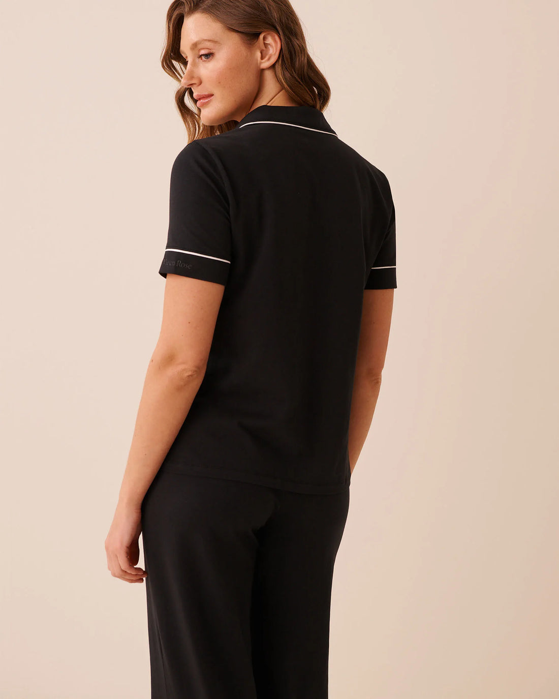 La Vie en Rose Black Beauty Women Cotton Short Sleeve Button-down Shirt SKU: 40100850_00001 Image 02