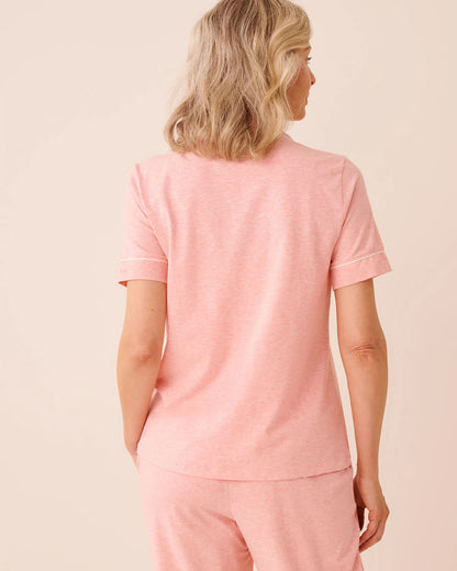 La Vie en Rose Pink Icing Mix Women Cotton Short Sleeve Button-down Shirt SKU: 40100850_60233 Image 02