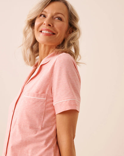 La Vie en Rose Pink Icing Mix Women Cotton Short Sleeve Button-down Shirt SKU: 40100850_60233 Image 03