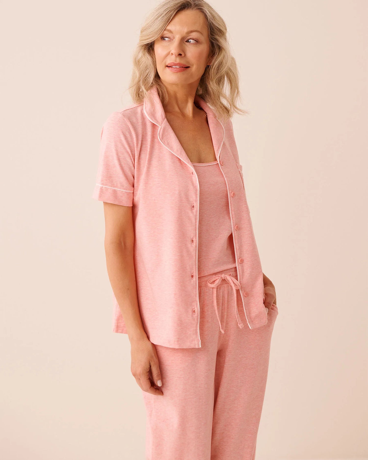La Vie en Rose Pink Icing Mix Women Cotton Short Sleeve Button-down Shirt SKU: 40100850_60233 Image 04