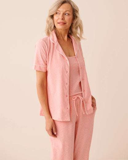 La Vie en Rose Pink Icing Mix Women Cotton Short Sleeve Button-down Shirt SKU: 40100850_60233 Image 04