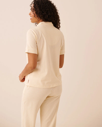La Vie en Rose Apricot Gelato Stripe Women Cotton Short Sleeve Button-down Shirt SKU: 40100850_P70071 Image 04