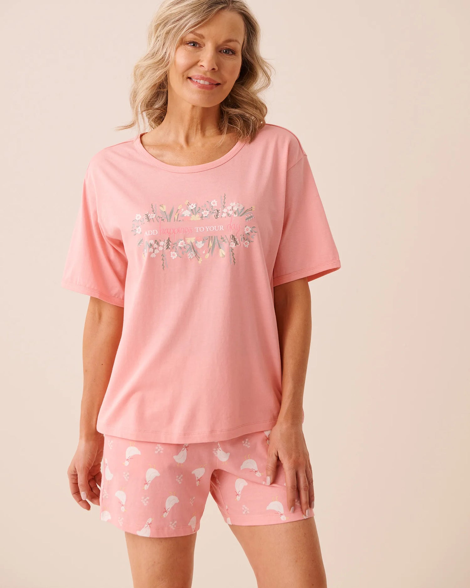 La Vie en Rose Pink Icing Women Floral Print Cozy Soft Jersey T-Shirt SKU: 40100851_60017 Image 01