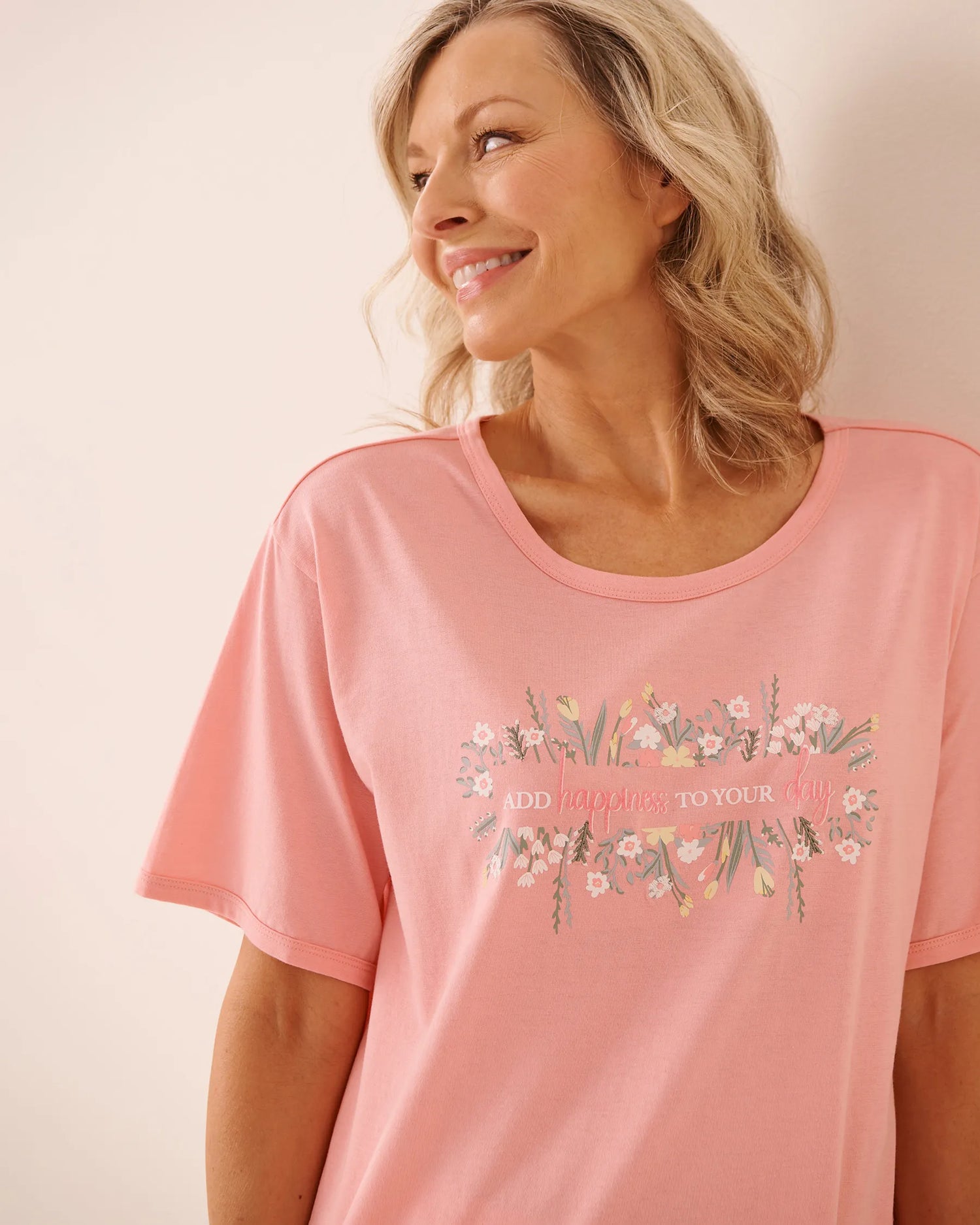 La Vie en Rose Pink Icing Women Floral Print Cozy Soft Jersey T-Shirt SKU: 40100851_60017 Image 03