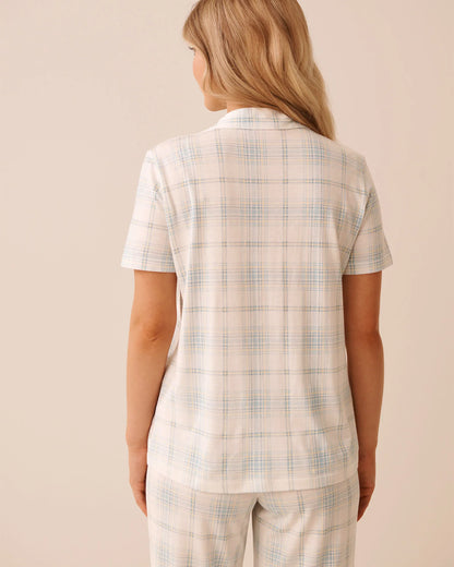 La Vie en Rose Stratosphere Plaid Women Blue Plaid Print Button-down Shirt SKU: 40100852_P40556 Image 02