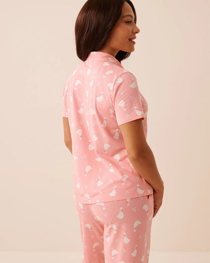 La Vie en Rose Pink Icing Goose Women Goose Print Button-down Shirt SKU: 40100852_P60470 Image 02