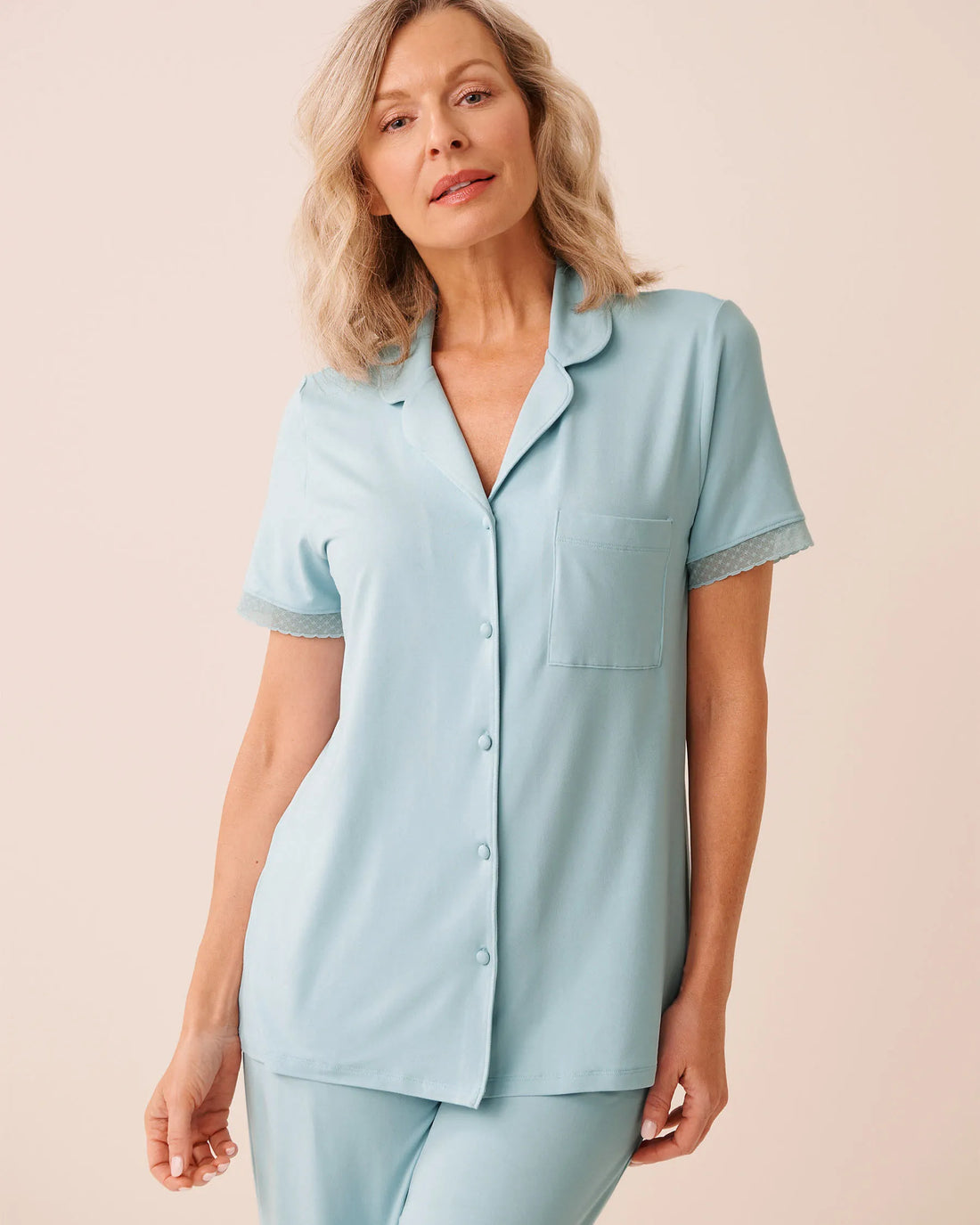 La Vie en Rose Stratosphere Women Super Soft Lace Trim Button-down Shirt SKU: 40100853_40274 Image 01