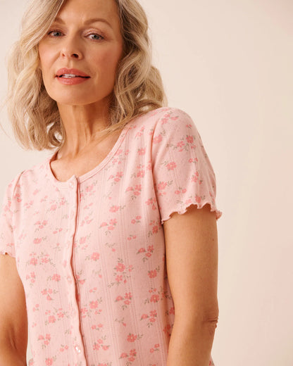 La Vie en Rose Peachskin Ditsy Women Floral Print Ruffle Hem Pointelle T-shirt SKU: 40100856_P60471 Image 03