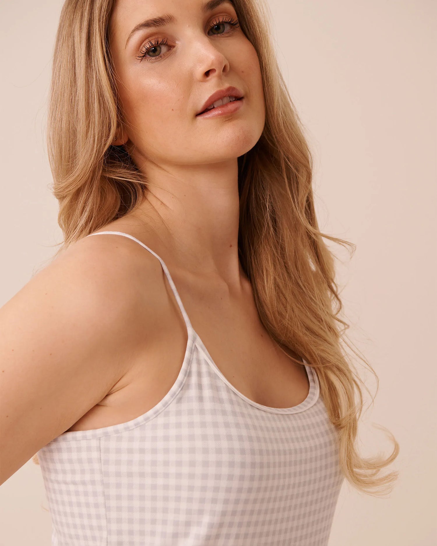 La Vie en Rose Quiet Gray Gingham Women Cotton Cami with Shelf Bra SKU: 40100857_P00516 Image 03
