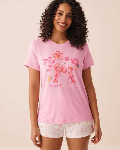 La Vie en Rose Nosegay Women Lobster Print Super Soft T-Shirt SKU: 40100861_60245 Image 01