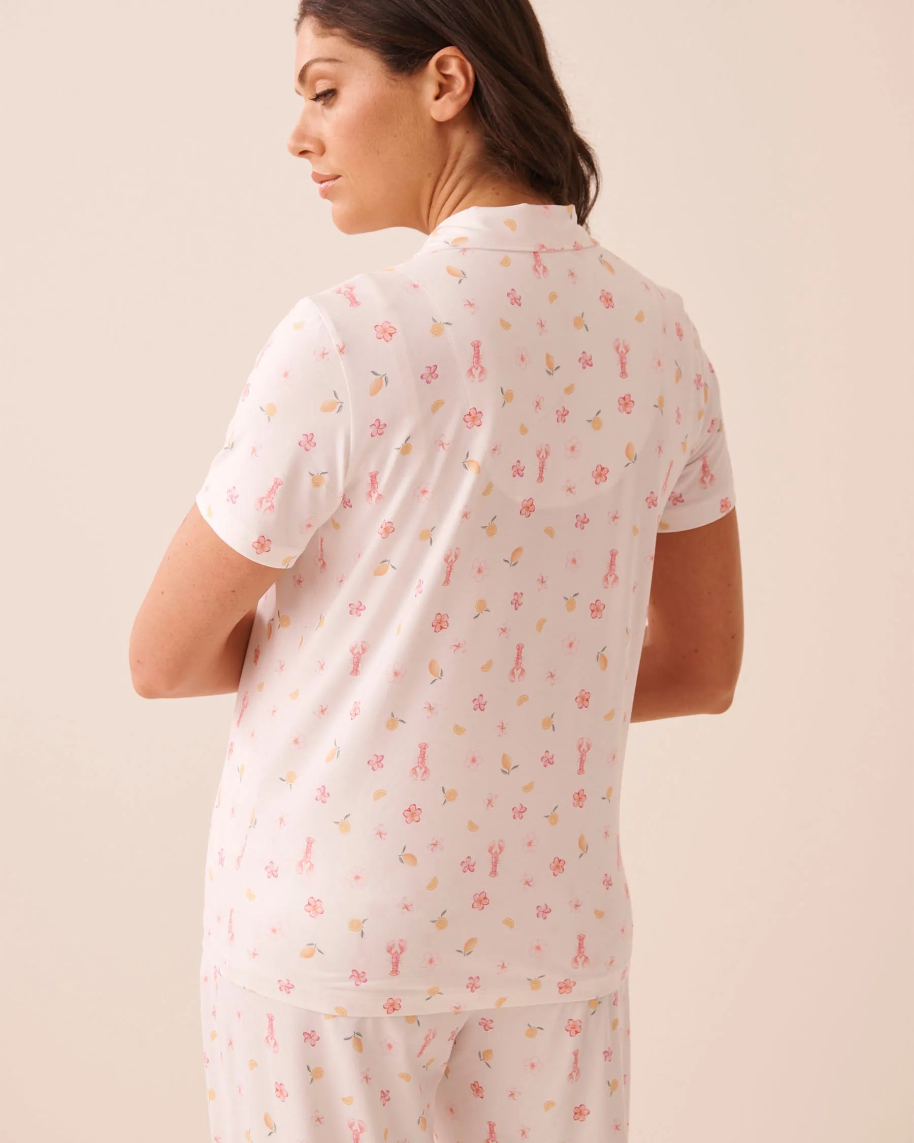 La Vie en Rose Snow White Lobster Women Floral Print Super Soft Button-Down Shirt SKU: 40100862_P10606 Image 02