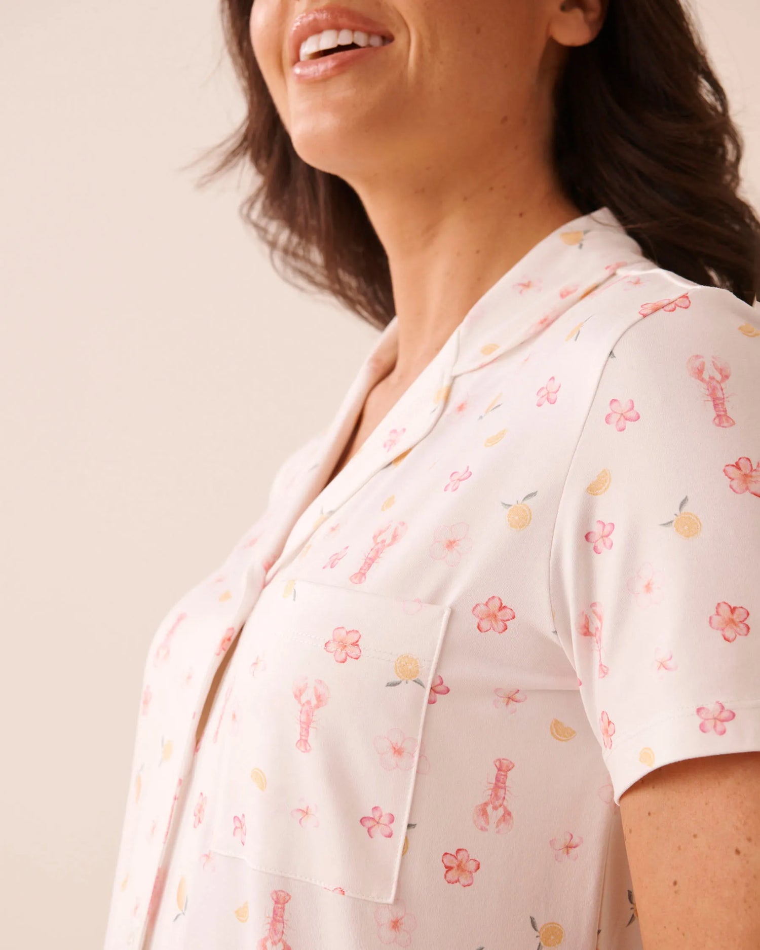 La Vie en Rose Snow White Lobster Women Floral Print Super Soft Button-Down Shirt SKU: 40100862_P10606 Image 03