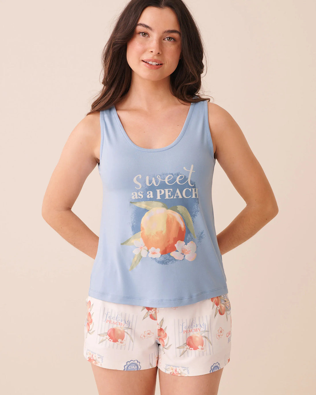 La Vie en Rose Brunnera Blue Women Peach Print Super Soft Cami SKU: 40100865_40293 Image 01
