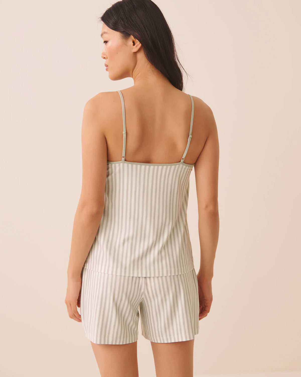 La Vie en Rose Snow White Desert Sage Stripe Women Super Soft Striped Cami with Shelf Bra SKU: 40100866_P10609 Image 02