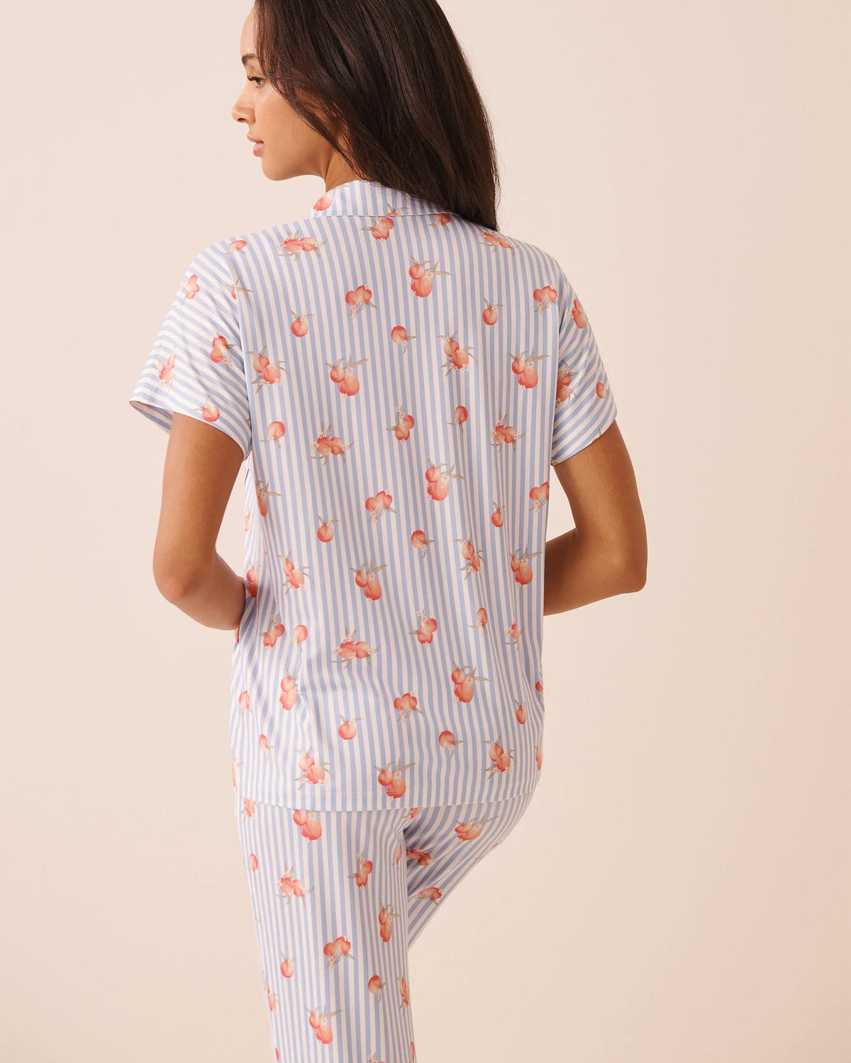 La Vie en Rose Brunnera Blue Peaches Women Peach &amp; Stripe Print Print Super Soft Button-Down SKU: 40100867_P40575 Image 02