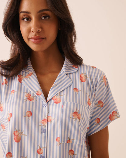 La Vie en Rose Brunnera Blue Peaches Women Peach &amp; Stripe Print Print Super Soft Button-Down SKU: 40100867_P40575 Image 03