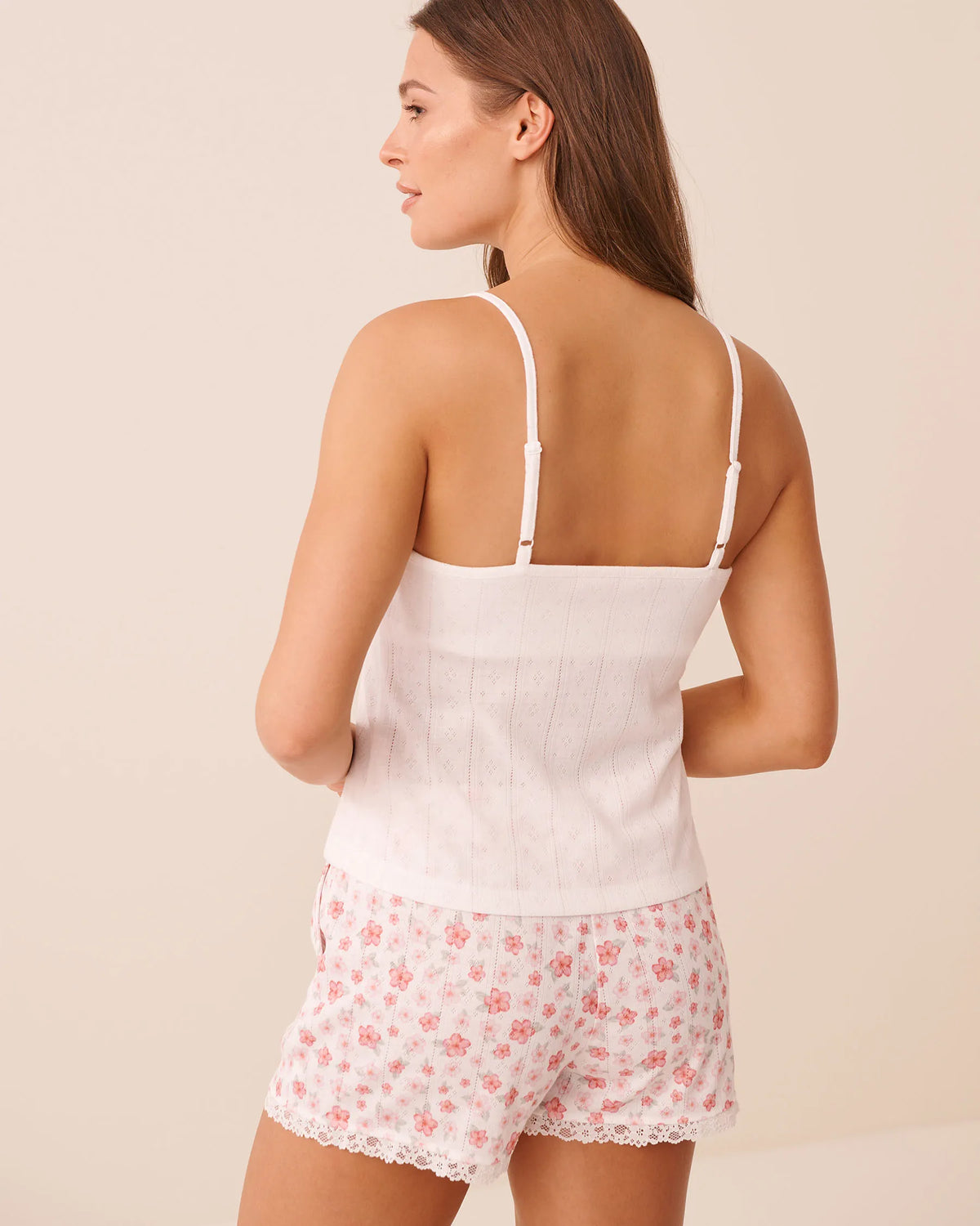 La Vie en Rose Snow White Women Hibiscus-Embroidered Pointelle Cami with Shelf Bra SKU: 40100869_10011 Image 02