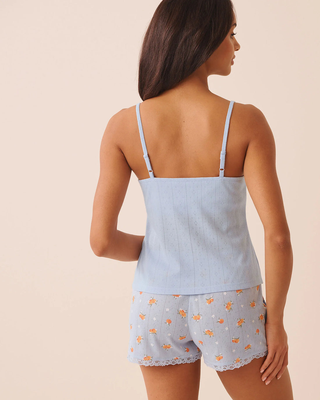 La Vie en Rose Xenon Blue Women Peach-Embroidered Pointelle Cami with Shelf Bra SKU: 40100869_40188 Image 02
