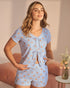 La Vie en Rose Xenon Blue Peach Women Peach Print Lace Trim Pointelle Tie-Front T-Shir SKU: 40100871_P40576 Image 01
