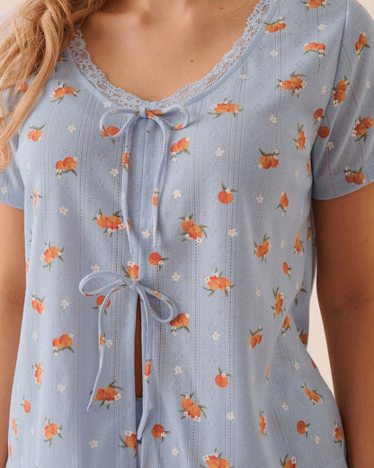 La Vie en Rose Xenon Blue Peach Women Peach Print Lace Trim Pointelle Tie-Front T-Shir SKU: 40100871_P40576 Image 05