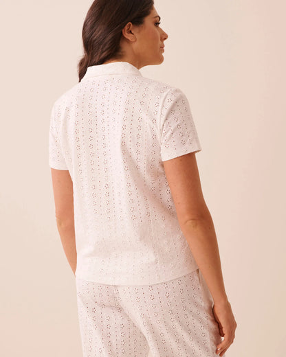La Vie en Rose Snow White Women Cotton Eyelet Button-Down Shirt SKU: 40100873_10011 Image 02
