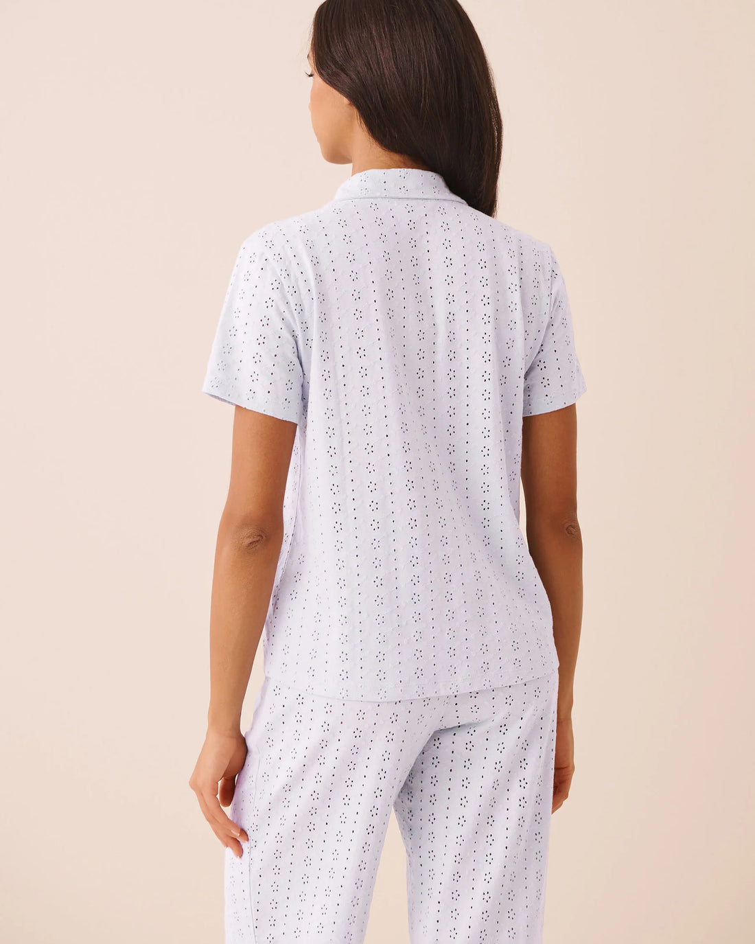 La Vie en Rose Xenon Blue Women Cotton Eyelet Button-Down Shirt SKU: 40100873_40188 Image 02