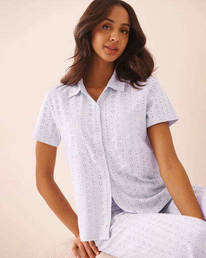 La Vie en Rose Xenon Blue Women Cotton Eyelet Button-Down Shirt SKU: 40100873_40188 Image 03